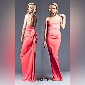 Nicole Bakti Coral Ruffle Back Dress